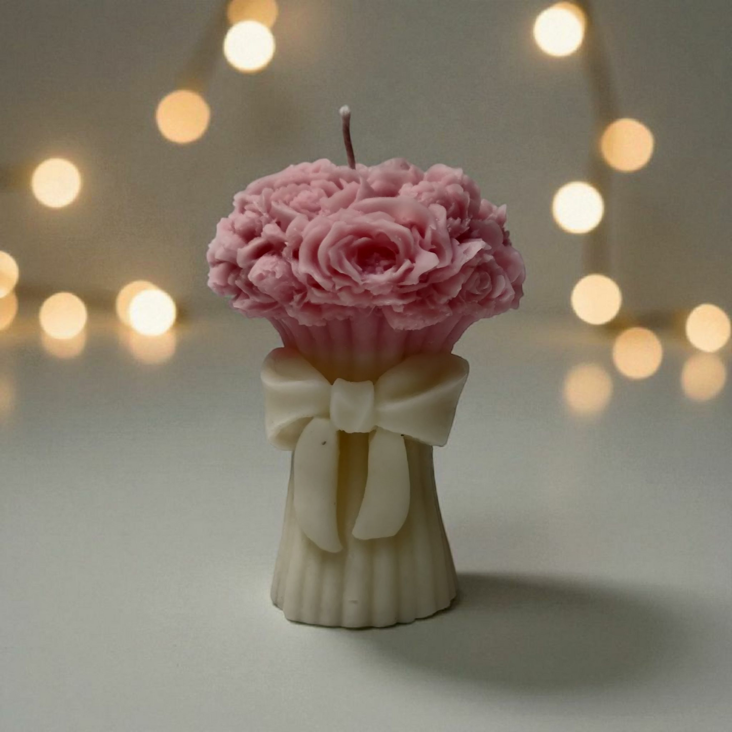 Flower Bouquet Candle with Bow Base