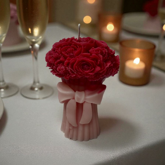Flower Bouquet Candle with Bow Base